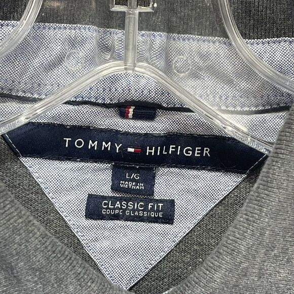 Tommy Hilfiger Men Large Polo Shirt Classic Fit Short Sleeve Gray - Picture 11 of 15